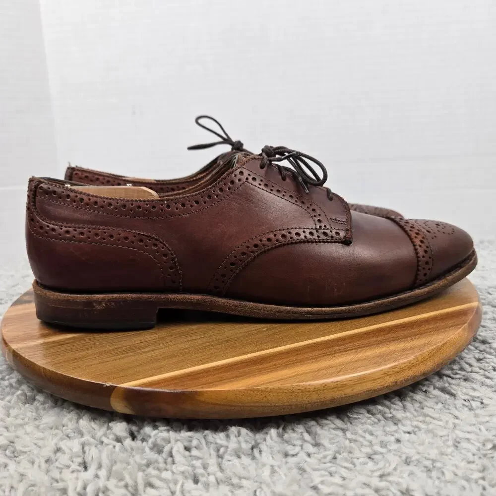 Allen Edmonds Mens 10D 6th Avenue Brown Leather Cap Toe Brogue Oxford Shoe 2026